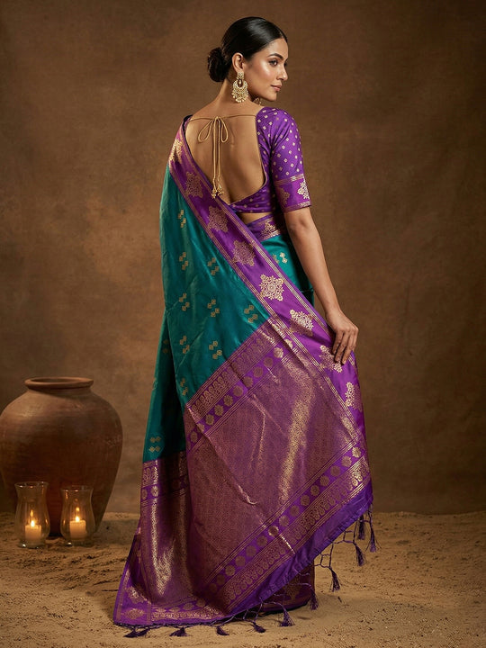 Teal Green Soft Silk Saree With Blouse Piece