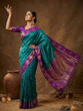 Teal Green Soft Silk Saree With Blouse Piece