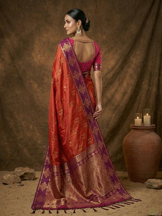 Orange Soft Silk Saree With Blouse Piece