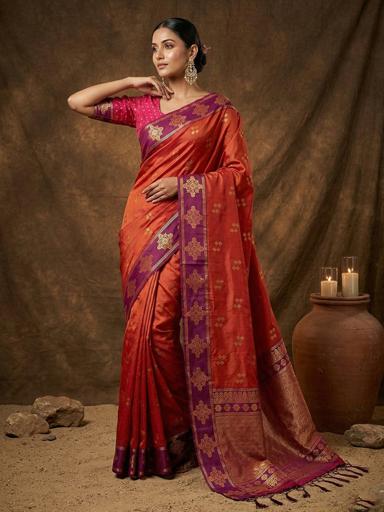 Orange Soft Silk Saree With Blouse Piece