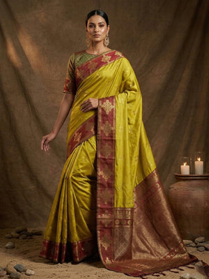 Mustrd Soft Silk Saree With Blouse Piece