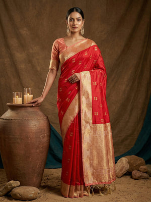 Red Soft Silk Saree With Blouse Piece