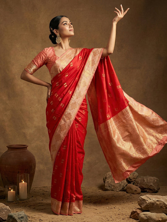 Red Soft Silk Saree With Blouse Piece
