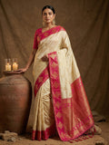 Cream Soft Silk Saree With Blouse Piece