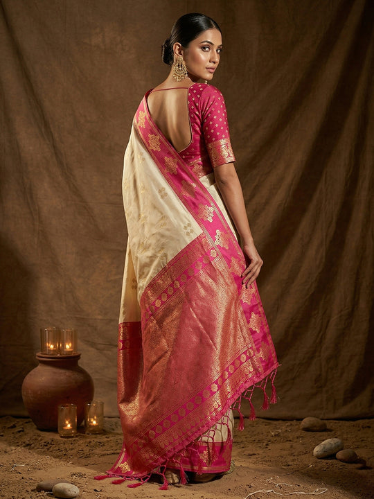 Cream Soft Silk Saree With Blouse Piece