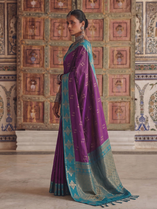 Violet Soft Silk Saree With Blouse Piece