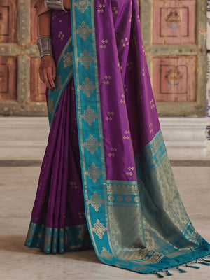 Violet Soft Silk Saree With Blouse Piece
