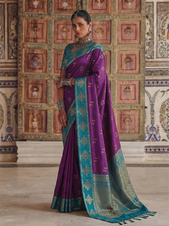 Violet Soft Silk Saree With Blouse Piece