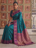 Teal Green Soft Silk Saree With Blouse Piece