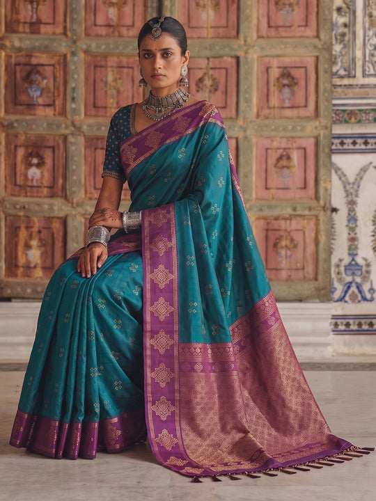Teal Green Soft Silk Saree With Blouse Piece