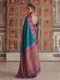 Teal Green Soft Silk Saree With Blouse Piece
