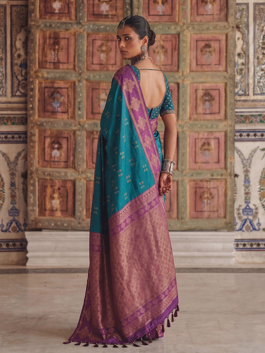 Teal Green Soft Silk Saree With Blouse Piece