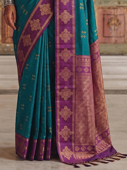Teal Green Soft Silk Saree With Blouse Piece