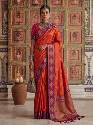 Orange Soft Silk Saree With Blouse Piece
