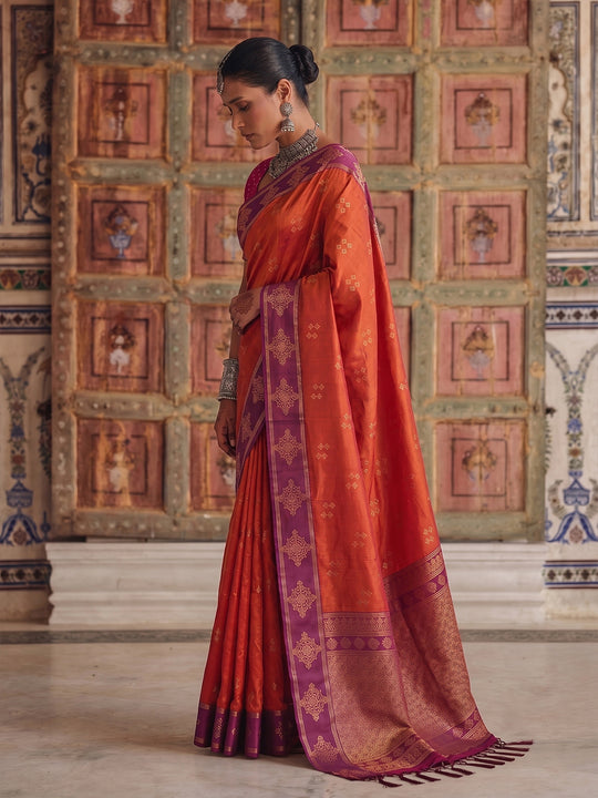 Orange Soft Silk Saree With Blouse Piece