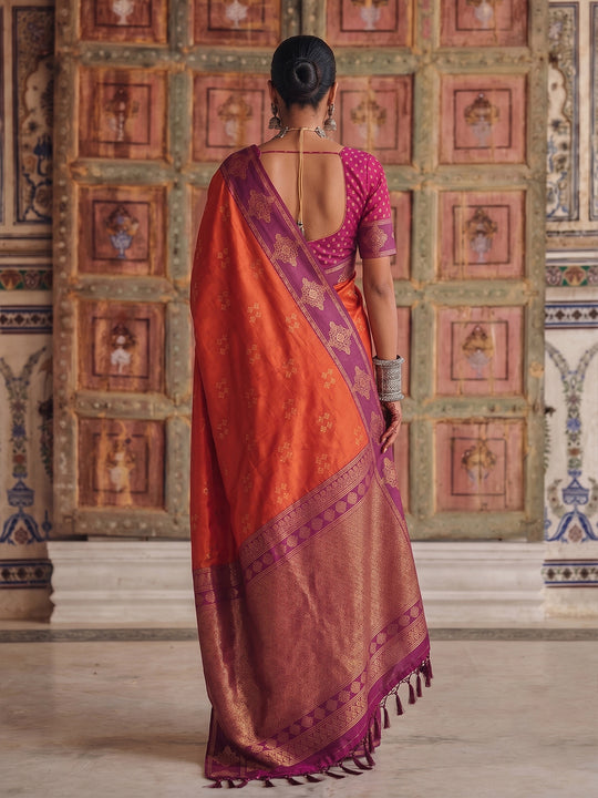Orange Soft Silk Saree With Blouse Piece