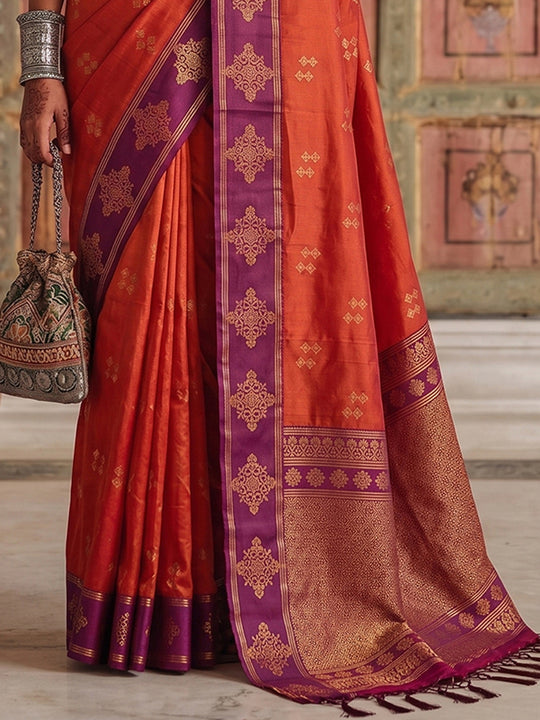 Orange Soft Silk Saree With Blouse Piece