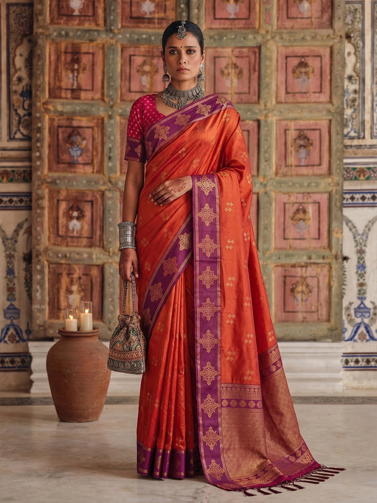 Orange Soft Silk Saree With Blouse Piece