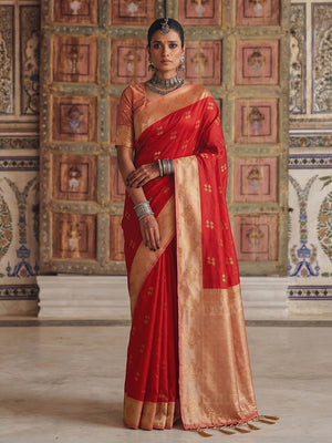 Red Soft Silk Saree With Blouse Piece
