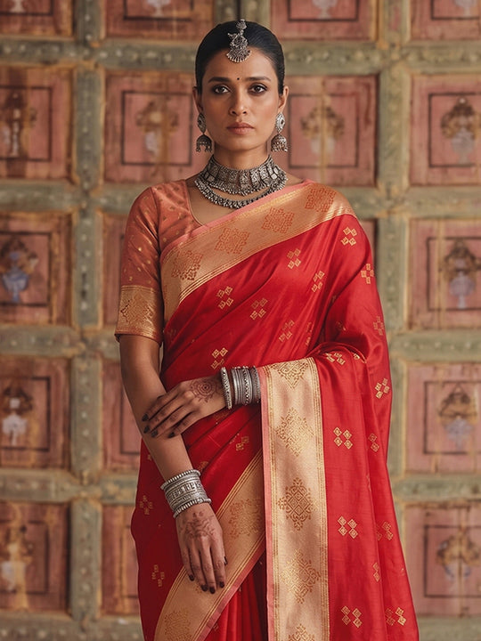 Red Soft Silk Saree With Blouse Piece