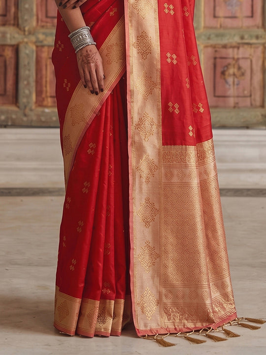 Red Soft Silk Saree With Blouse Piece