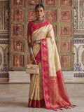 Cream Soft Silk Saree With Blouse Piece