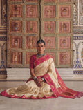 Cream Soft Silk Saree With Blouse Piece