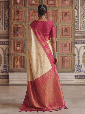 Cream Soft Silk Saree With Blouse Piece