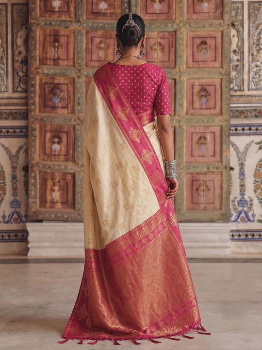 Cream Soft Silk Saree With Blouse Piece