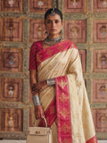 Cream Soft Silk Saree With Blouse Piece