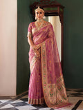 Dusty Pink Tissue Silk Saree With Blouse Piece