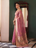 Dusty Pink Tissue Silk Saree With Blouse Piece