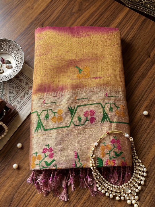 Dusty Pink Tissue Silk Saree With Blouse Piece