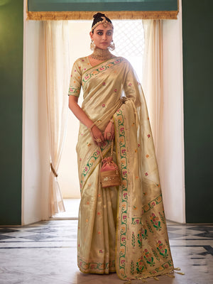 Beige Tissue Silk Saree With Blouse Piece