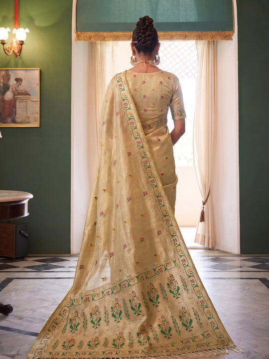 Beige Tissue Silk Saree With Blouse Piece