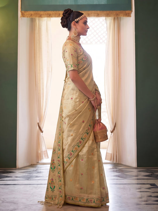 Beige Tissue Silk Saree With Blouse Piece
