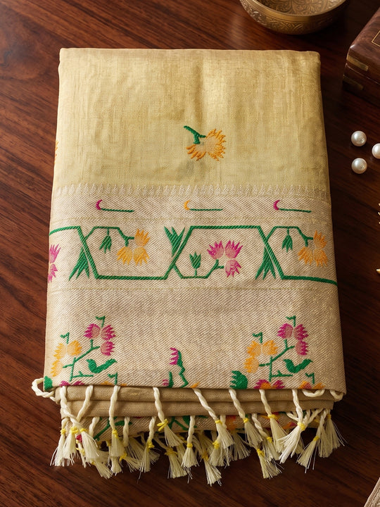 Beige Tissue Silk Saree With Blouse Piece
