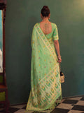 Pista Green Tissue Silk Saree With Blouse Piece