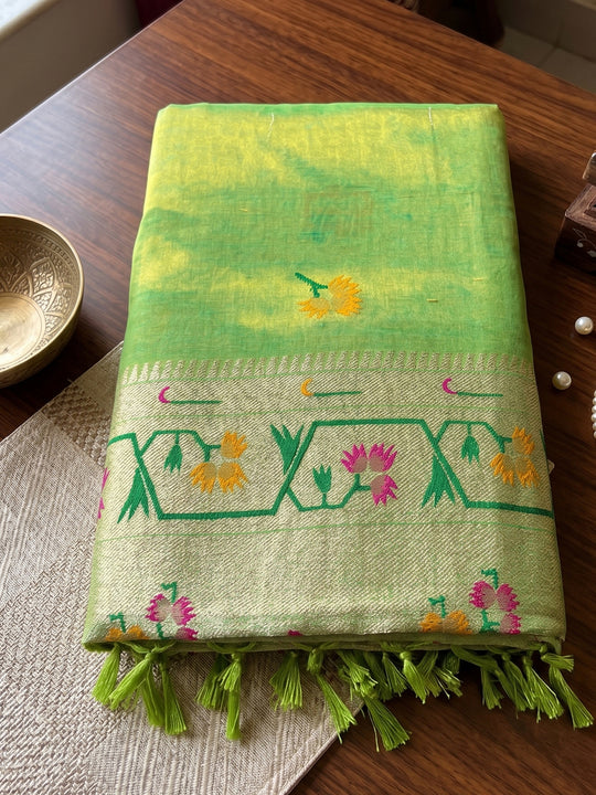 Pista Green Tissue Silk Saree With Blouse Piece