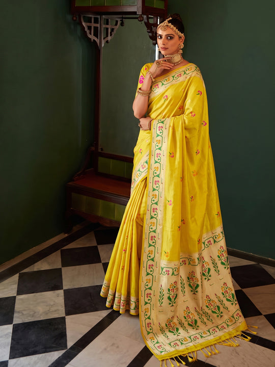 Yellow Tissue Silk Saree With Blouse Piece