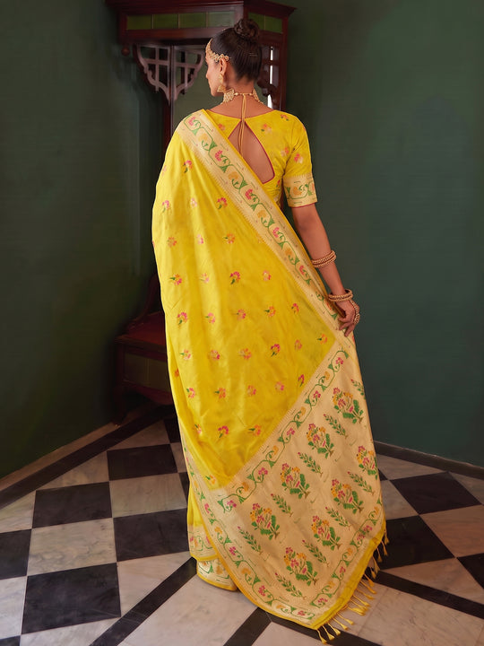 Yellow Tissue Silk Saree With Blouse Piece