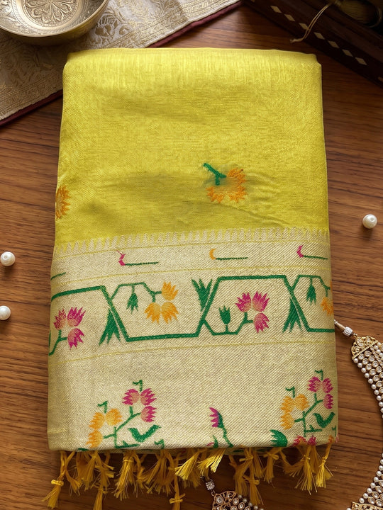 Yellow Tissue Silk Saree With Blouse Piece