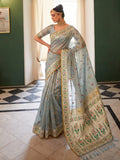 Gray Tissue Silk Saree With Blouse Piece