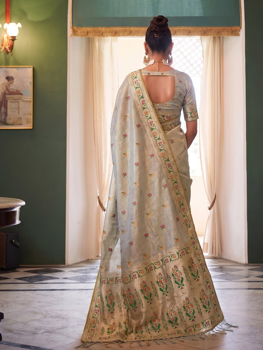 Gray Tissue Silk Saree With Blouse Piece