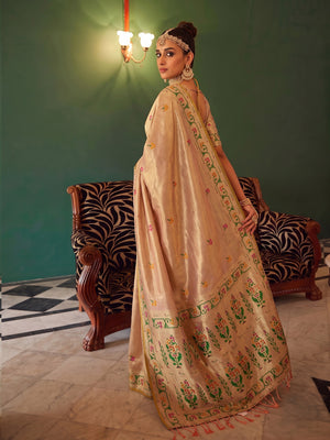 Peach Tissue Silk Saree With Blouse Piece