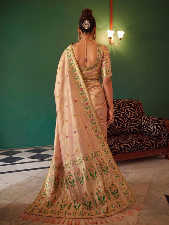 Peach Tissue Silk Saree With Blouse Piece