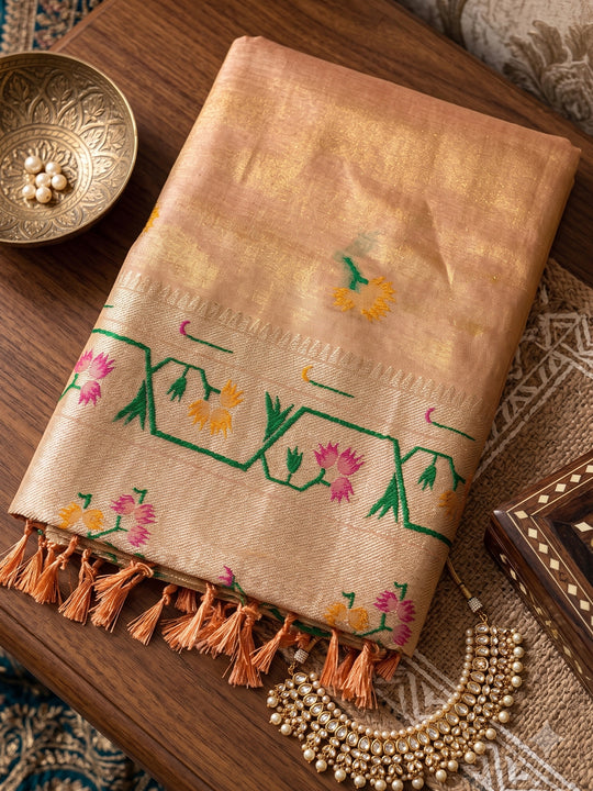 Peach Tissue Silk Saree With Blouse Piece
