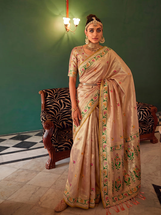 Peach Tissue Silk Saree With Blouse Piece