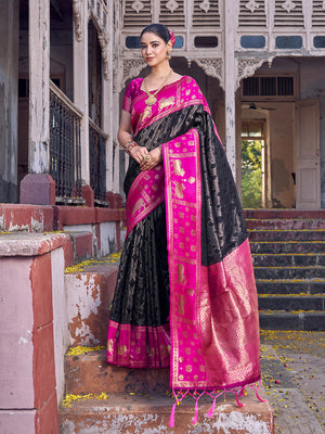 Black Soft Silk Saree With Blouse Piece