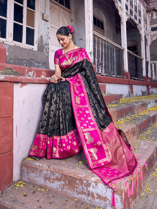 Black Soft Silk Saree With Blouse Piece